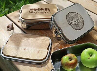 Brotzeitbox / Lunchbox aus Edelstahl 1200ml - Brotdose wasserdicht mit Schneidebrett Kern Esche 5mm geölt