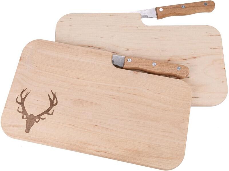 Messerbrett Erle 26 x 15 x 1,2 cm mit Speckmesser und persönlicher Beschriftung