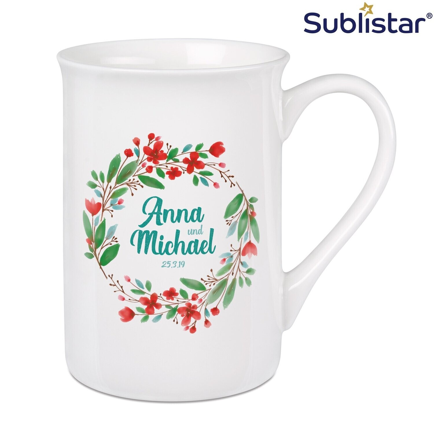 Schlanke Keramiktasse WINDSOR personalisiert mit ihrem Wunschbild bedruckt