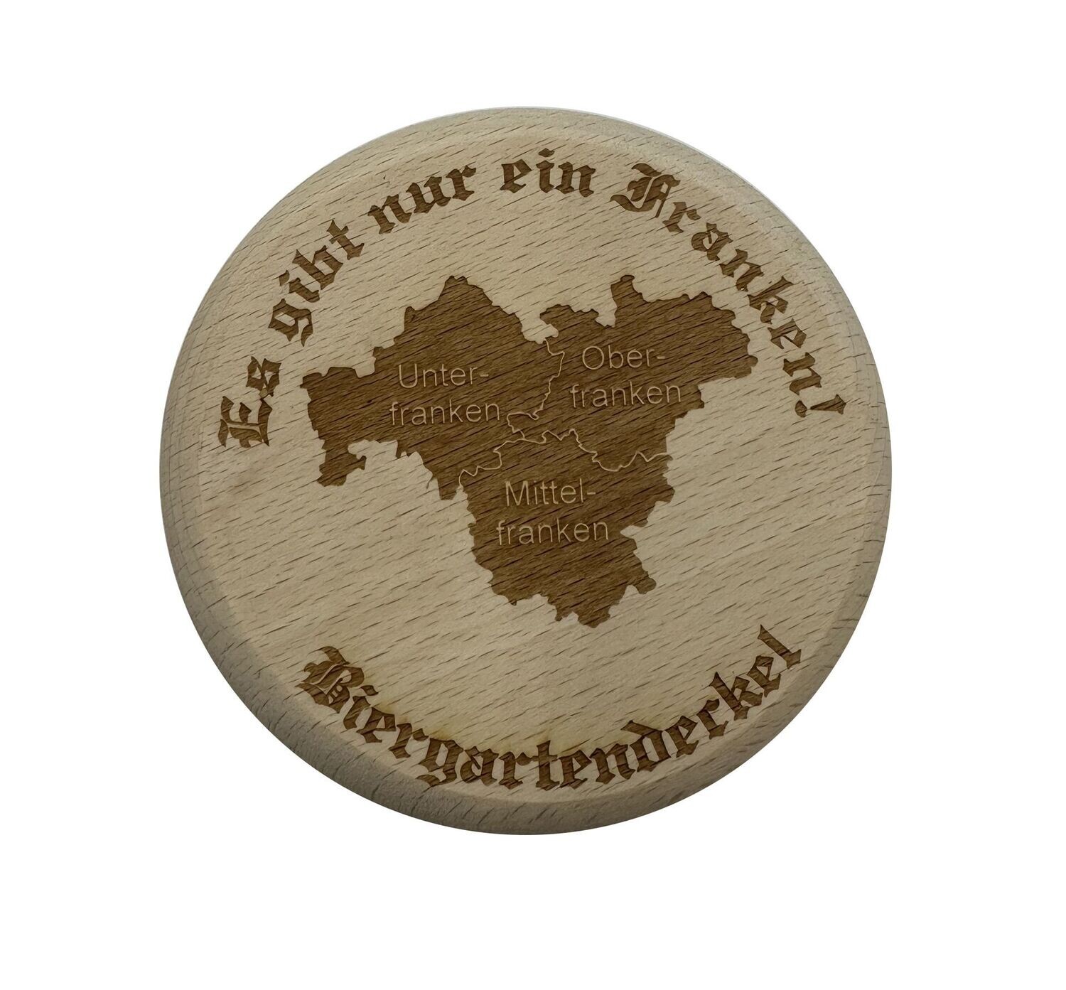 Bierglasdeckel aus Holz - Biergartendeckel aus Holz - Franken Deckel mit dem Regierungsbezirken Unter-, Mittel-, Oberfranken