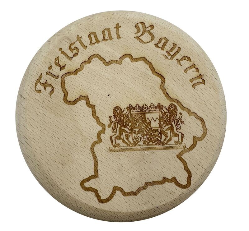 Bierglasdeckel aus Holz - Biergartendeckel aus Holz - Freistaat Bayern mit Silhouette von Bayern - mit oder ohne Name