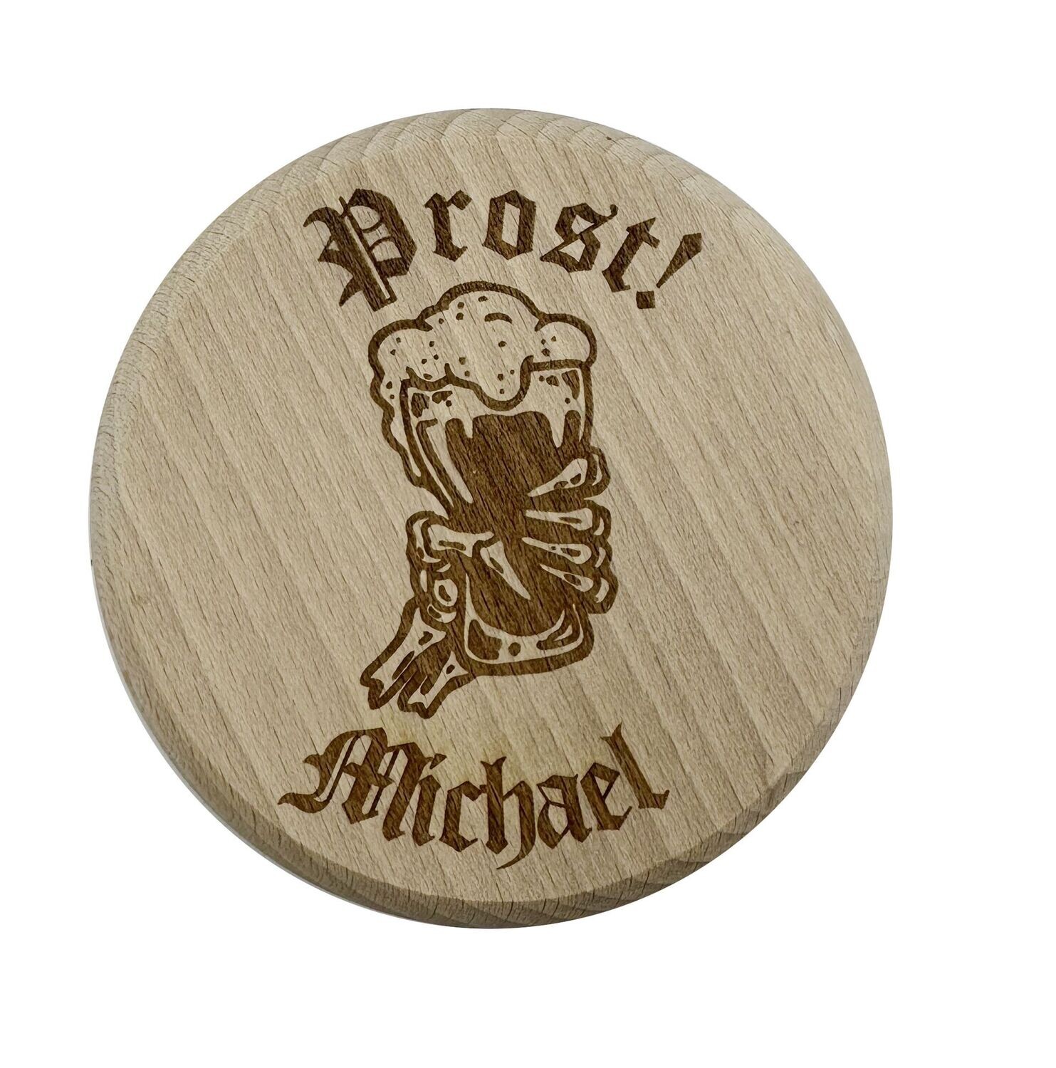 Bierglasdeckel aus Holz - Biergartendeckel aus Holz - Prost mit Skeletthand - mit und ohne Name