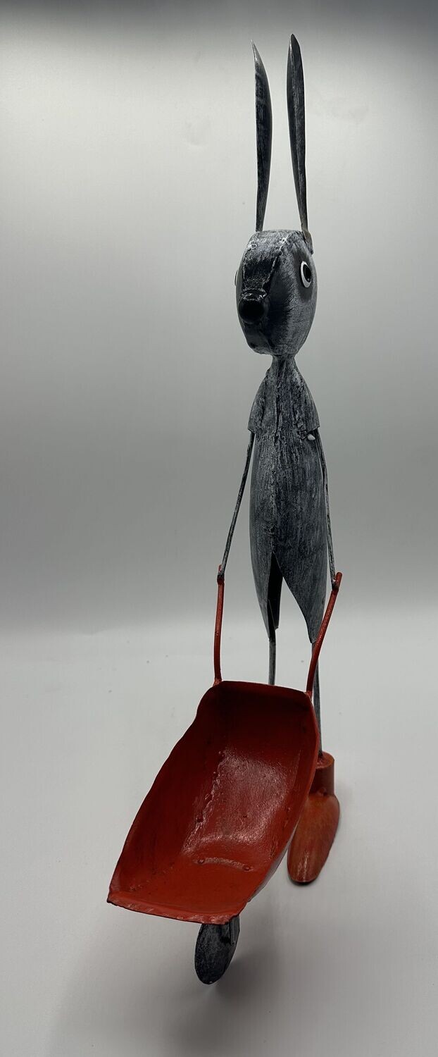 Hase mit Schubkarre, weiss, 45x10x25 cm
