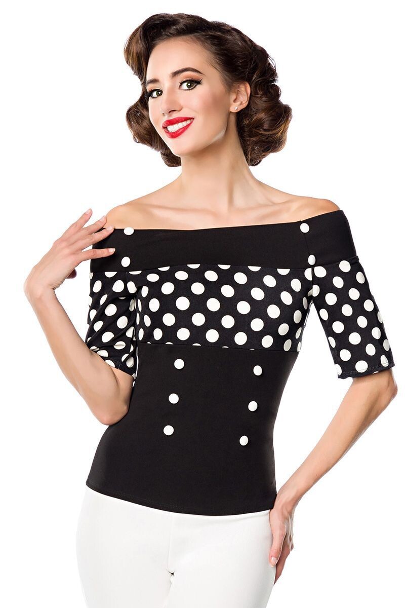 Jersey-Top schwarz/weiß/dots