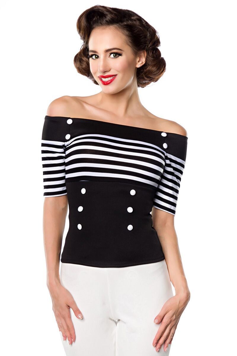 Jersey-Top schwarz/weiß/stripe