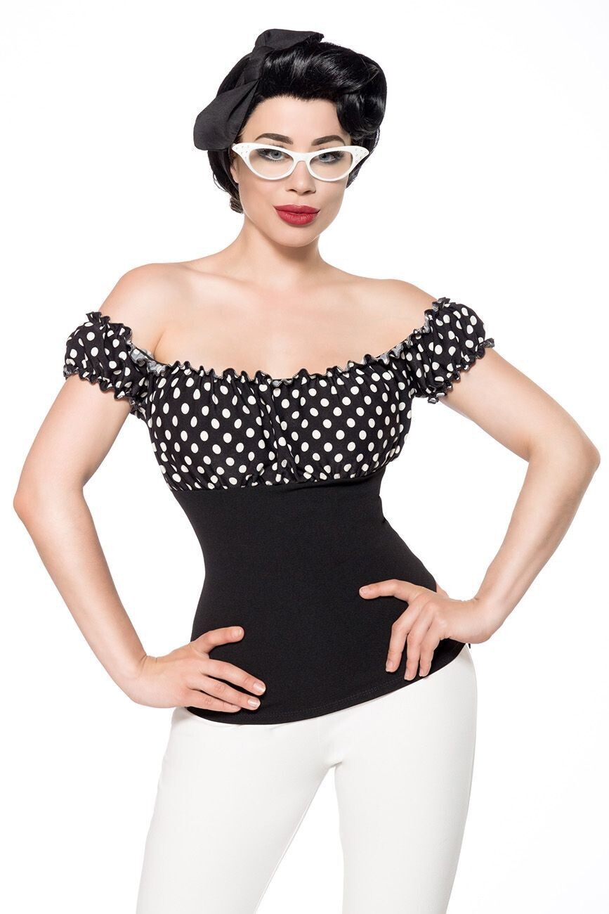 Jersey-Top schwarz/weiß/dots
