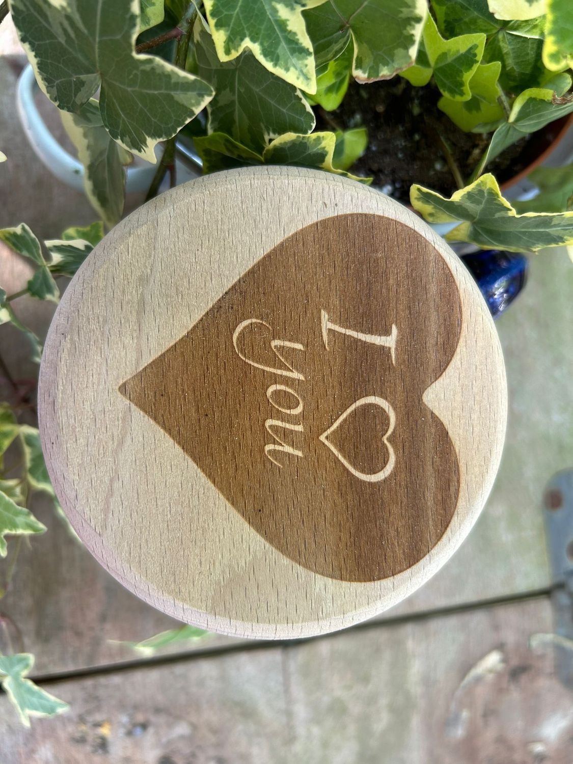 Bierglasdeckel aus Holz - Biergartendeckel aus Holz - I Love You