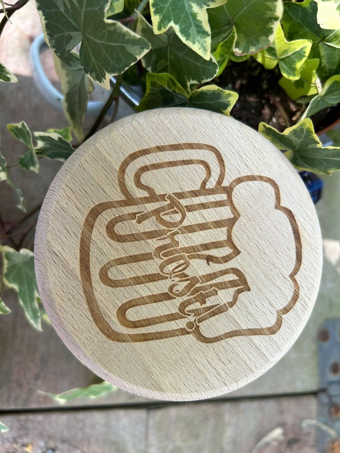 Bierglasdeckel aus Holz - Biergartendeckel aus Holz - Prost