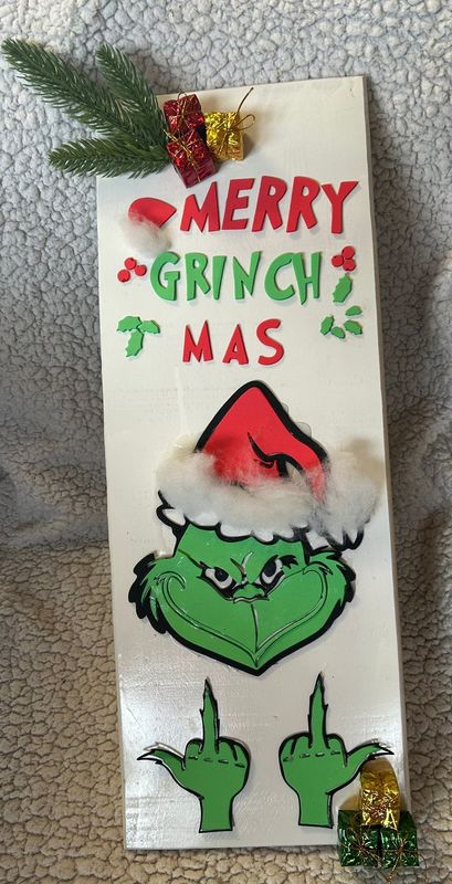 Holzbrett Buche weiß lackiert – Grinch Motiv, 20x50cm