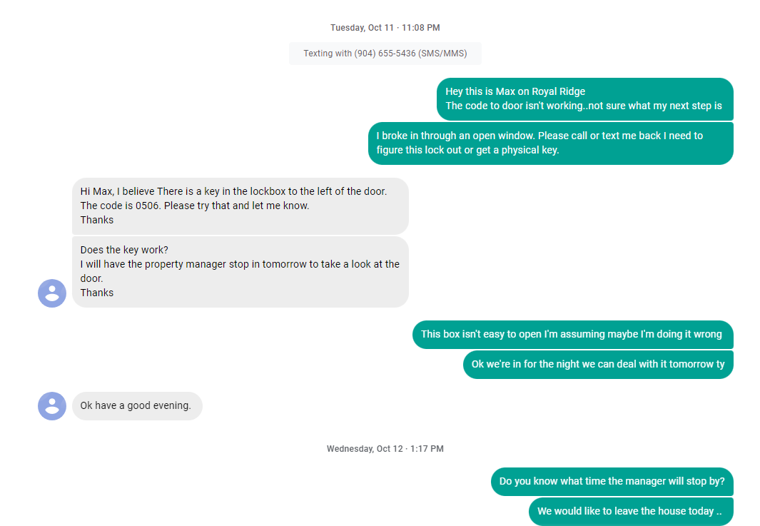 My communication screenshots and review on Airbnb