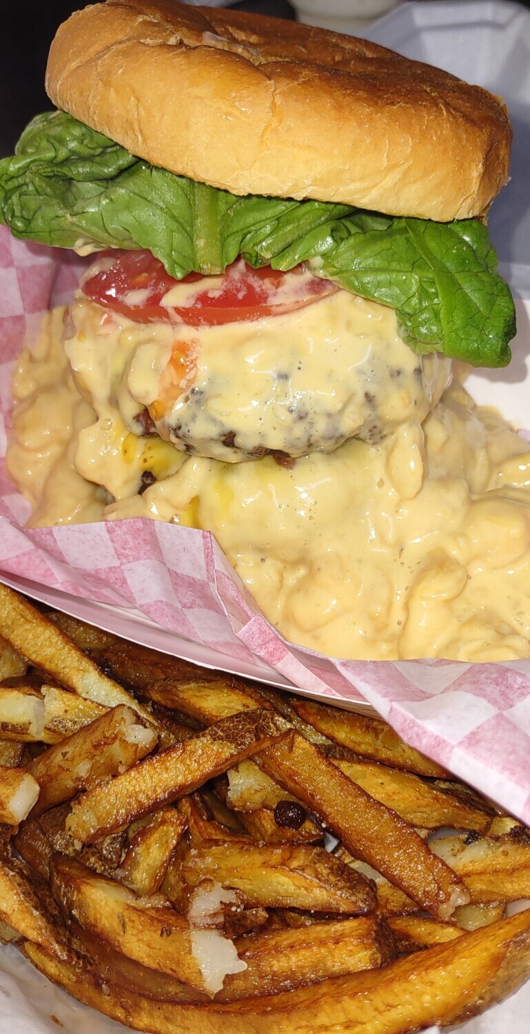 DOUBLE MAC &amp; CHEESE BURGER WITH FRIES
