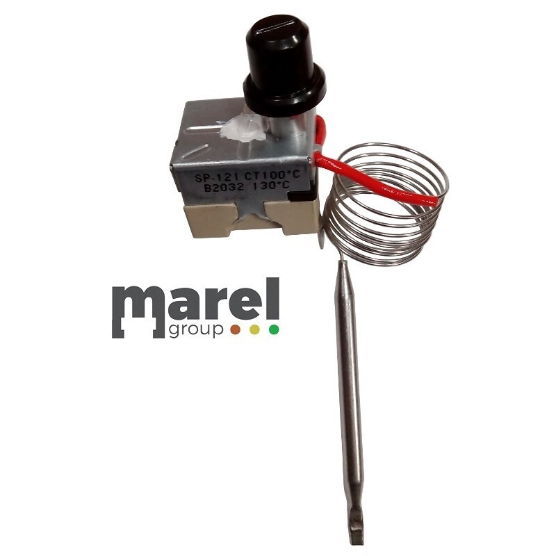 Termostato capillare con riarmo manuale.