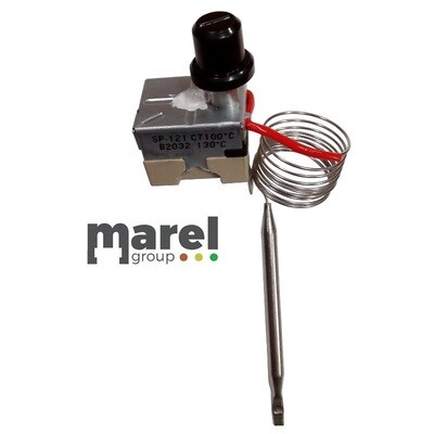 Termostato capillare con riarmo manuale.