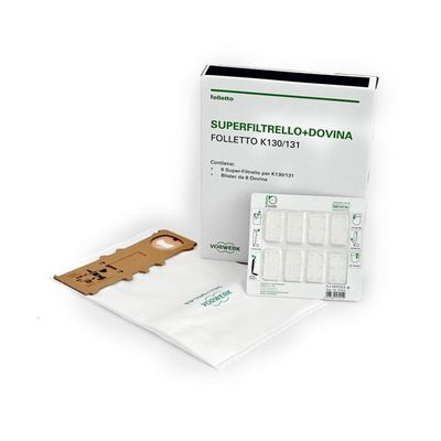 SACCHETTI FOLLETTO VK130/131 6 SUPERFILTRELLO FP131 + 8 DOVINA ORIGINALI