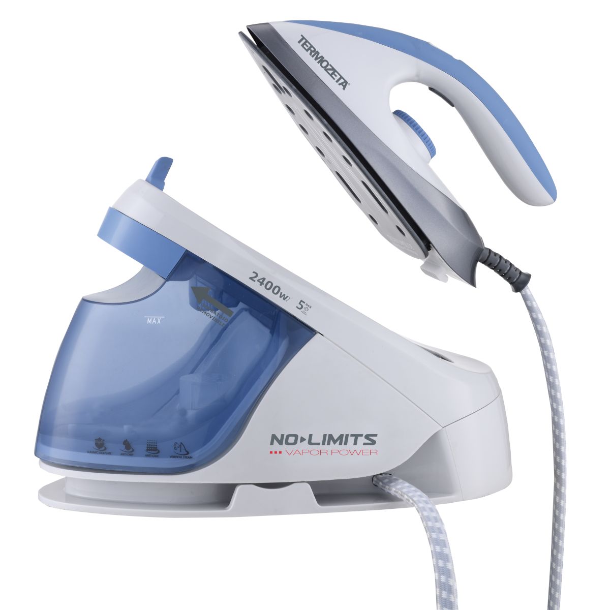 Ferro da stiro con caldaia Termozeta No Limits Vapor Power, potenza 2400W e piastra in ceramica