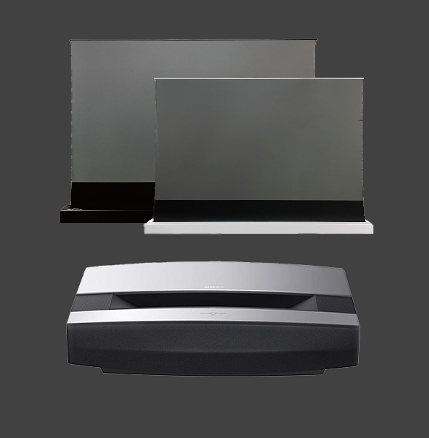 Xgimi Aura 4K Ultra Short Throw Projector + Vividstorm S Pro 120" Electric Tensioned Floor Screen