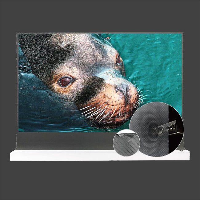 Vividstorm S ALR P Electric Tension Floor Screen Obsidian - Acoustic Transparent (White casing)