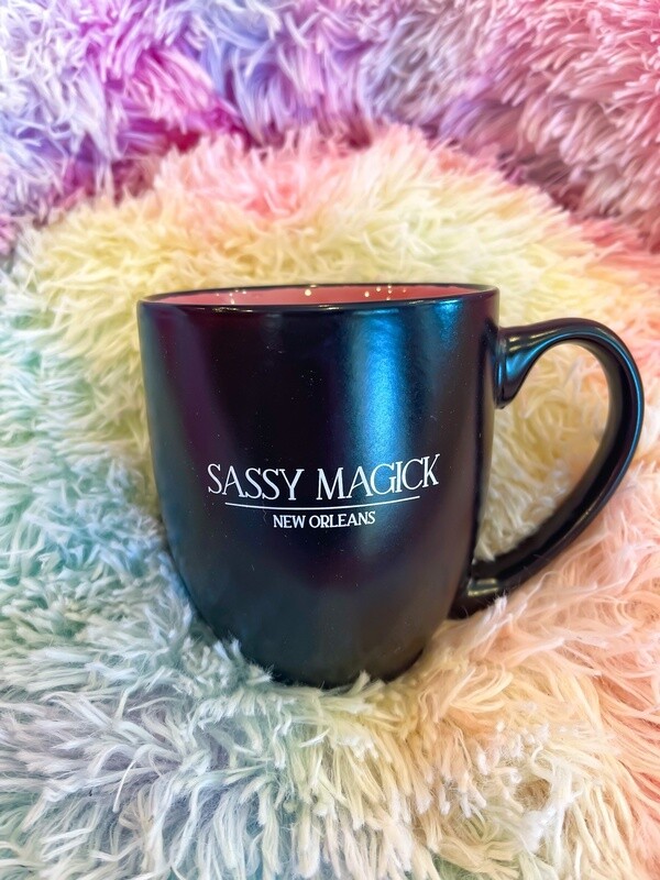 Black mug with pink interior