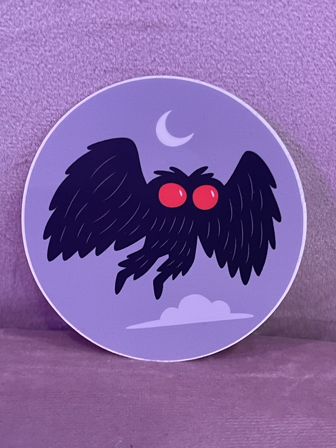 Mothman Moon Circle Sticker