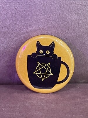 Black Cat Coffee Cup Button 1.25"