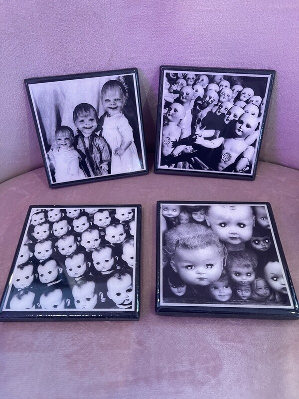 Creepy Doll Coaster Set