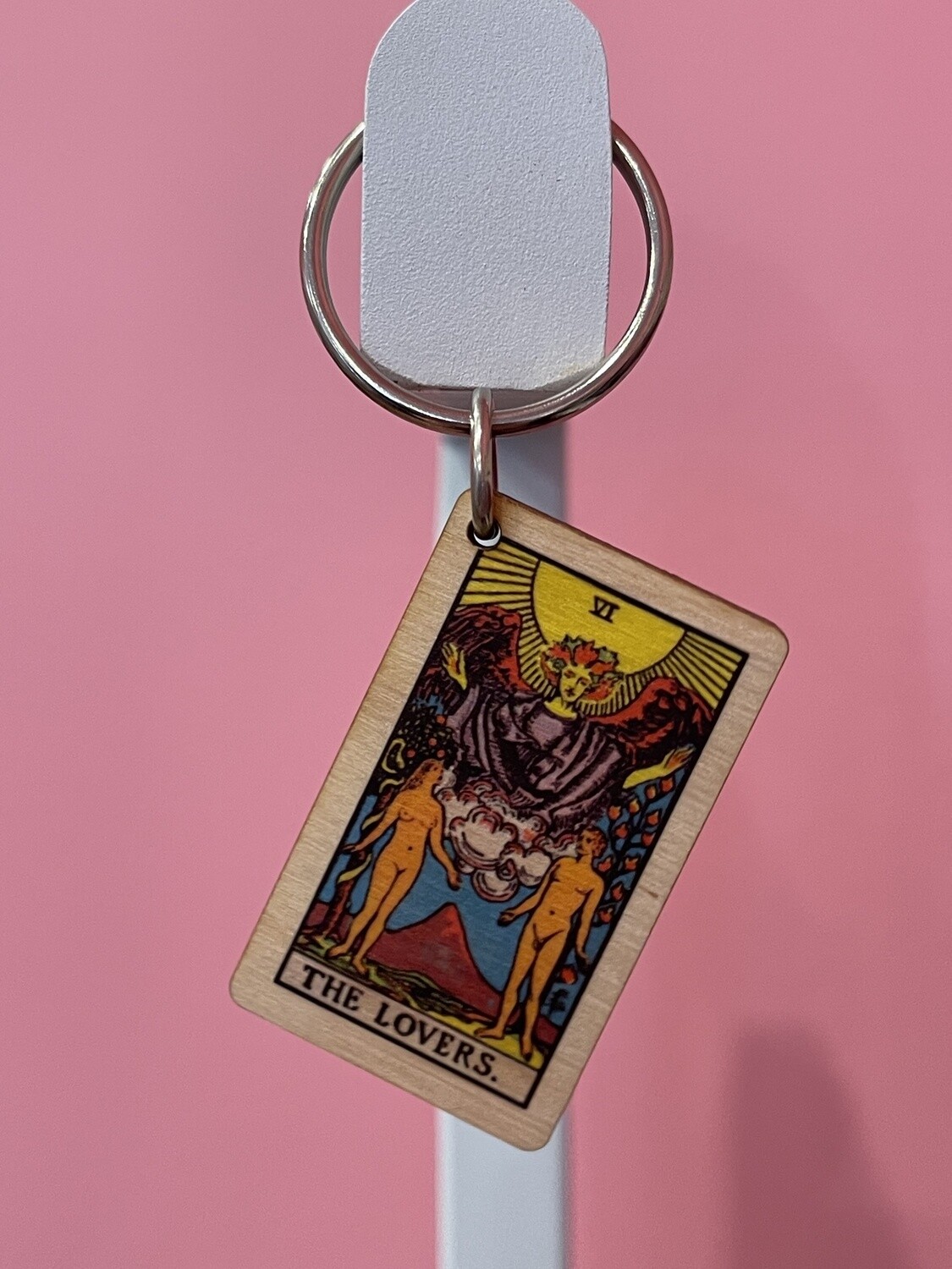 Tarot - 6 - The Lovers Full Color Wooden Keychain
