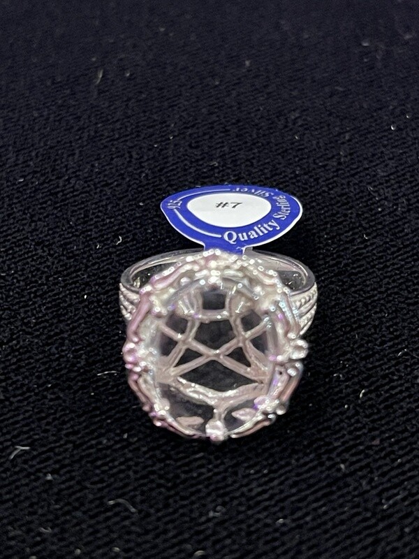 A Hidden Pentagram Silver Ring with Natural Clear Quartz size 7