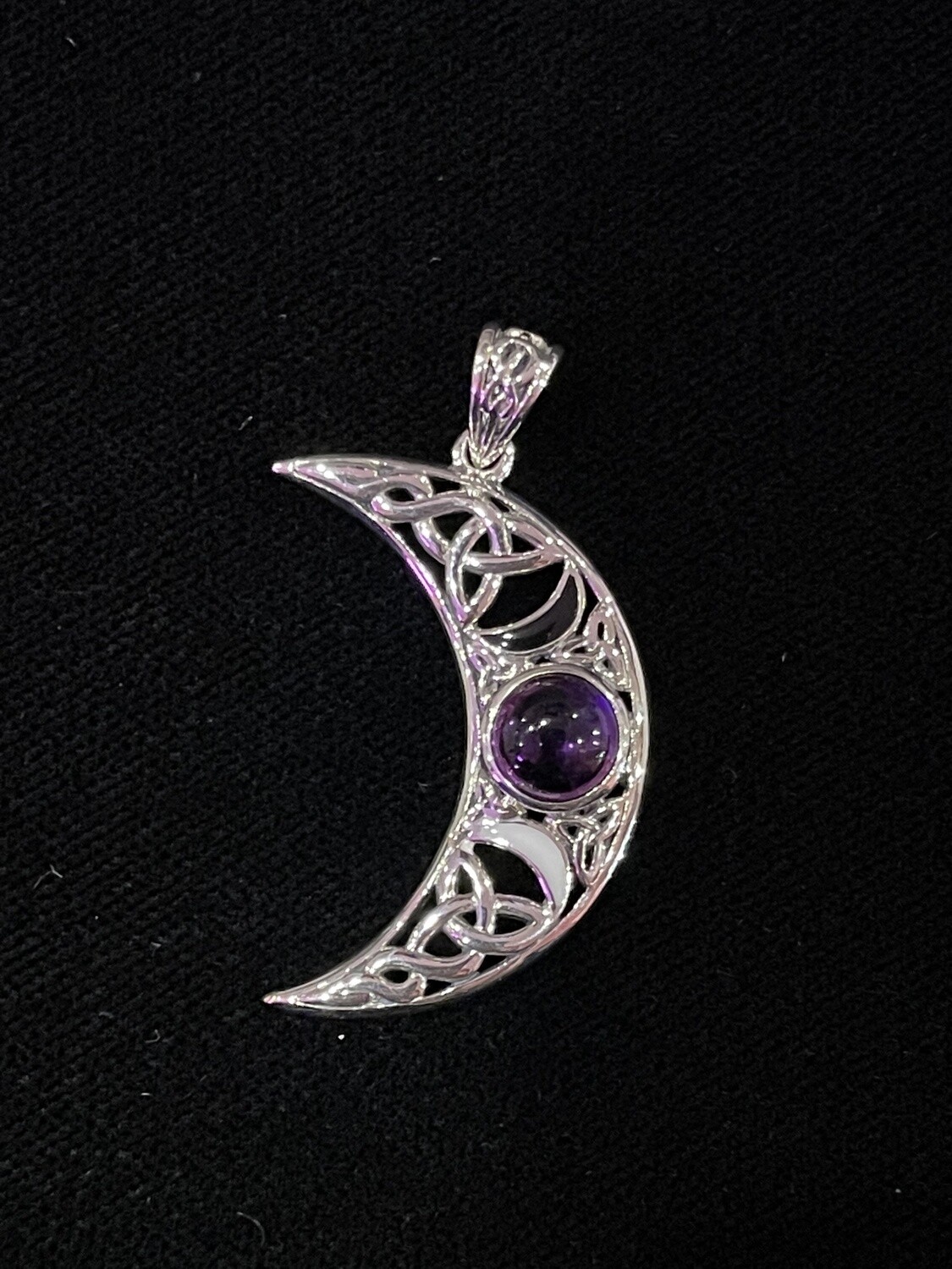 Blue Moon Large Silver Pendant with Gem and Enamel Genuine Amethyst