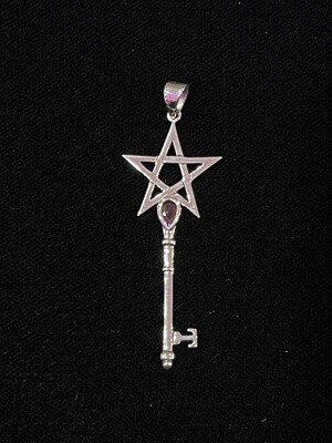 Pentagram Spiritual Enchantment Key Silver Pendant with Gem Genuine Garnet