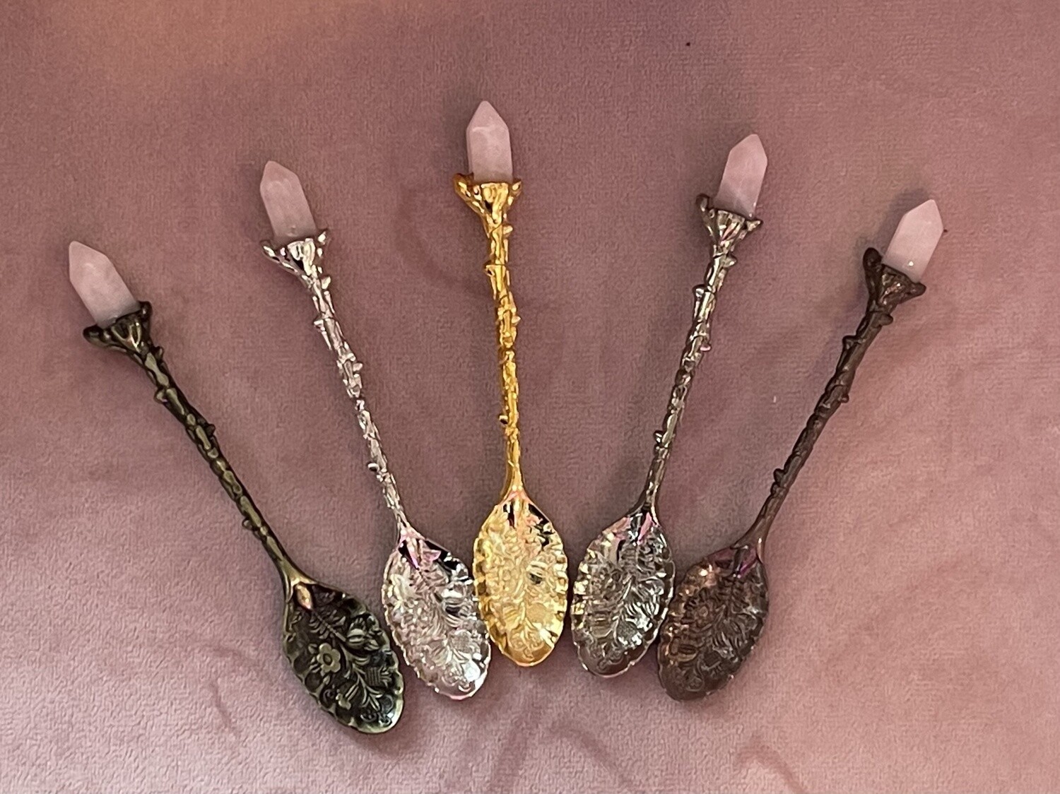 Rose Quartz Crystal Witchy Herb / Apothecary Spoons | Bronze