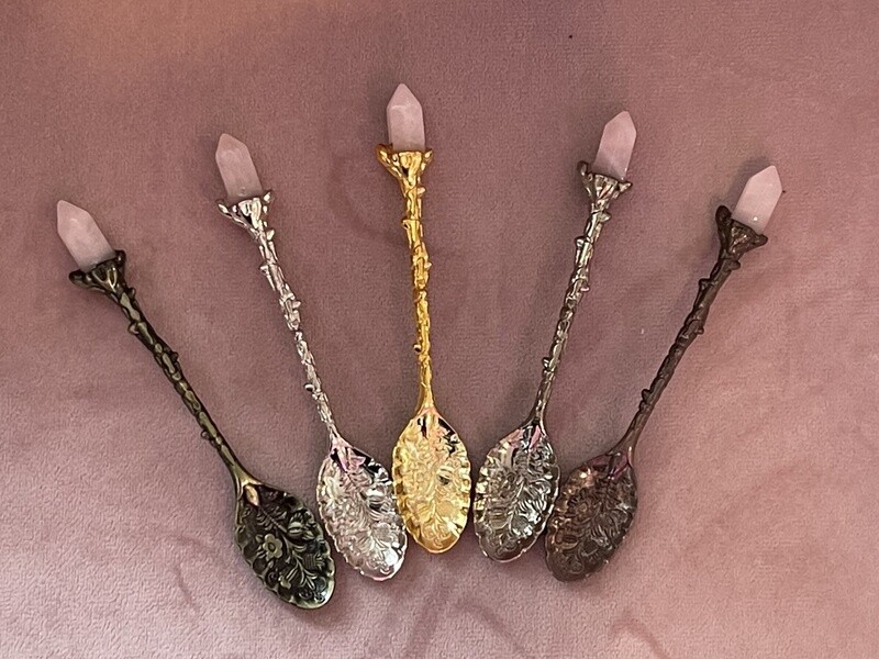 Rose Quartz Crystal Witchy Herb / Apothecary Spoons | Gunmetal