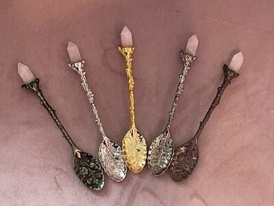 Rose Quartz Crystal Witchy Herb / Apothecary Spoons | Silver