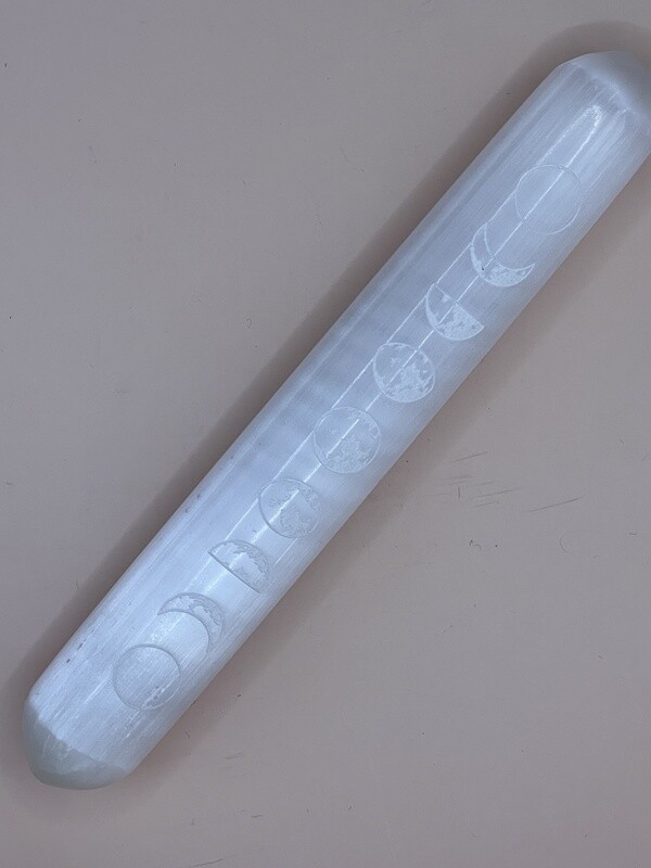 Moon Phase Selenite Wand Large 6.5&quot;