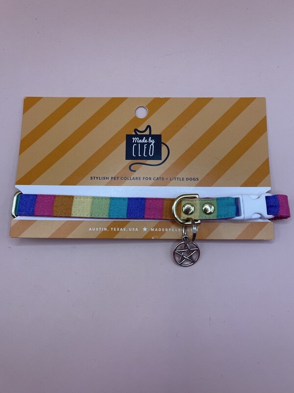 "Pastel Rainbow" Rainbow Cat Collar NonBreakaway, Gold, Small Dog