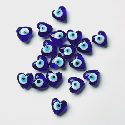 Blue Turkish Evil Eye Heart Necklace Charm in Color Glass