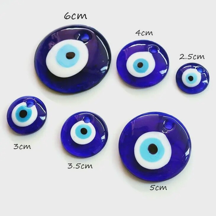Blue Turkish Evil Eye Pendant Necklace Charm in Color Glass | 35 mm