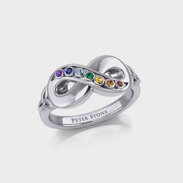 Silver Infinity Ring with Chakra Gemstones size 7
