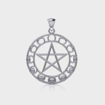 Phases of the Moon Silver Pentacle Pendant