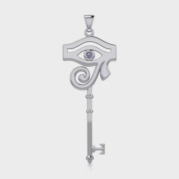 The Eye of Horus Spiritual Enchantment Key Silver Pendant with Gem Genuine Amethyst
