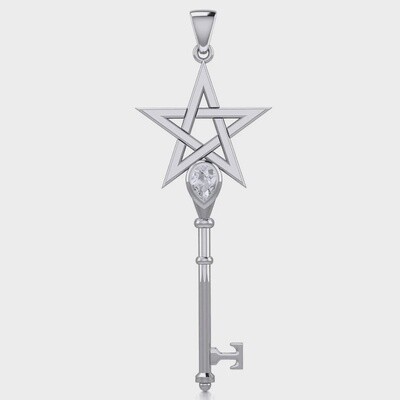 Pentagram Spiritual Enchantment Key Silver Pendant with Gem Genuine Amethyst