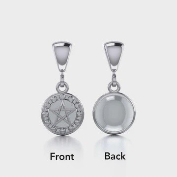 Silver Pentacle with Moon Phases Flip Pendant with Genuine Moonstone