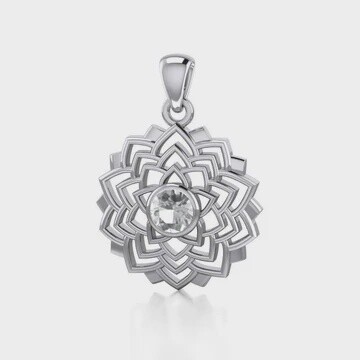 Sahasrara Crown Chakra Silver Pendant White Cubic Zirconium