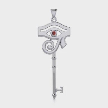 The Eye of Horus Spiritual Enchantment Key Silver Pendant with Gem Genuine Garnet