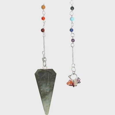 6 Faceted 7 Chakra Blue Tiger Eye Pendulum