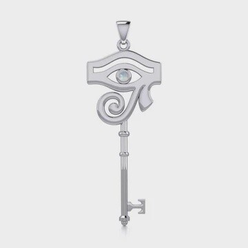 The Eye of Horus Spiritual Enchantment Key Silver Pendant with Gem Genuine Rainbow Moonstone