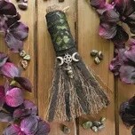 Dragon's Blood Witch's Besom, Witch Broom w/ Black Lace