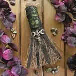 Dragon&#39;s Blood Witch&#39;s Besom, Witch Broom w/ Black Lace