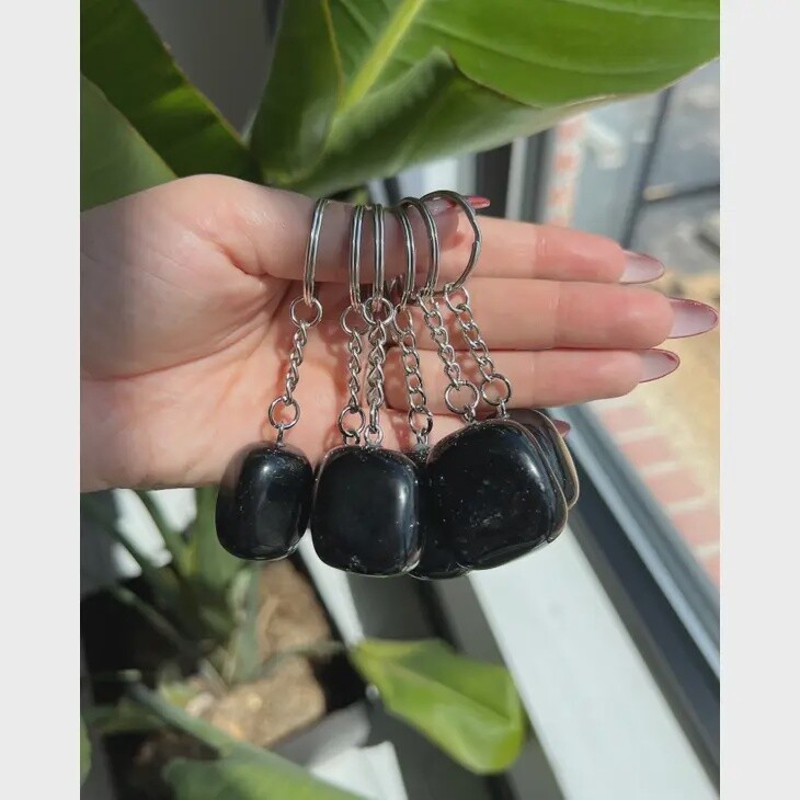 Black Obsidian Crystal Keychain