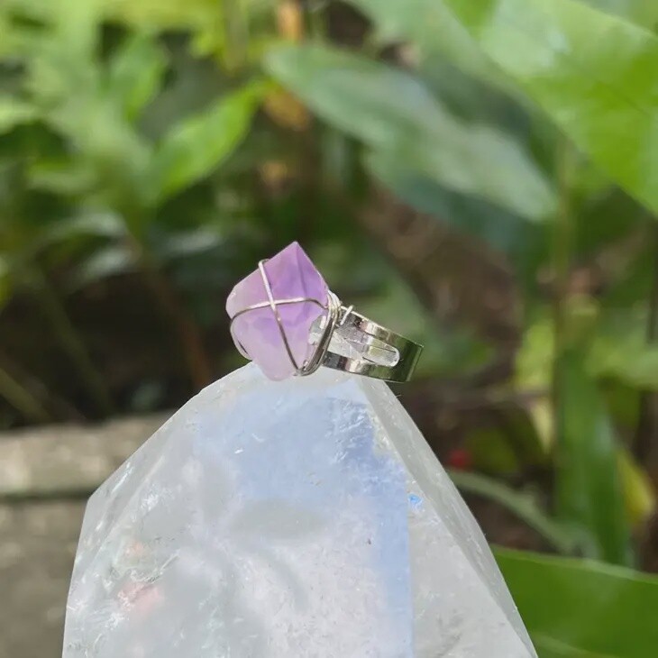 Amethyst Rough Gemstone Ring Silver Adjustable