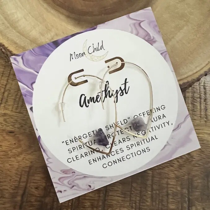 Amethyst Rough Tear Drop Gold Earrings